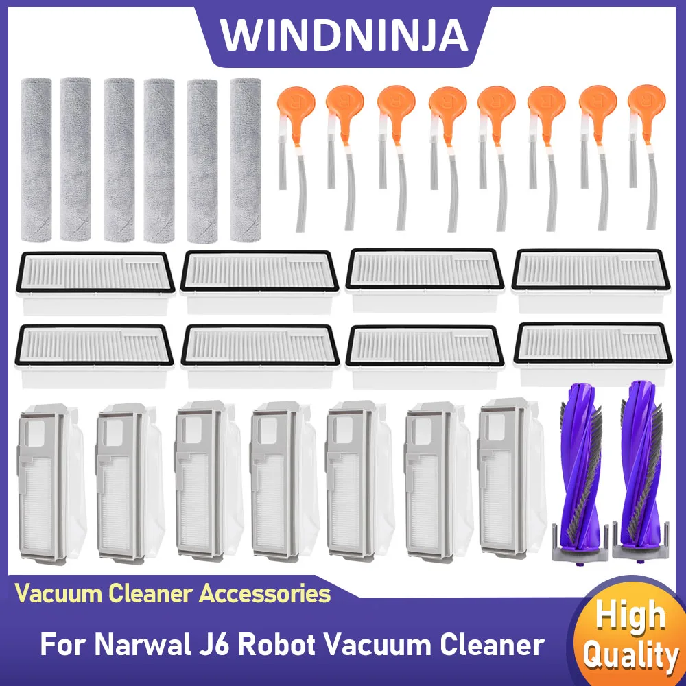 

Совместимые запчасти и аксессуары для робота-пылесоса Narwal J6: роликовая щетка, салфетка для влажной уборки, основная щетка, боковая щетка, мешки для сбора пыли, HEPA-фильтр.