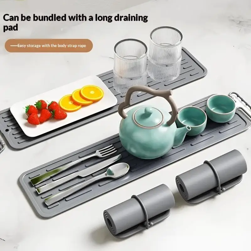 1Pcs Long Strip Heat Resistant Kitchen Countertop Tableware Cup Coaster Non-Slip Silicone Drying Mat Coffee Bar Accessories