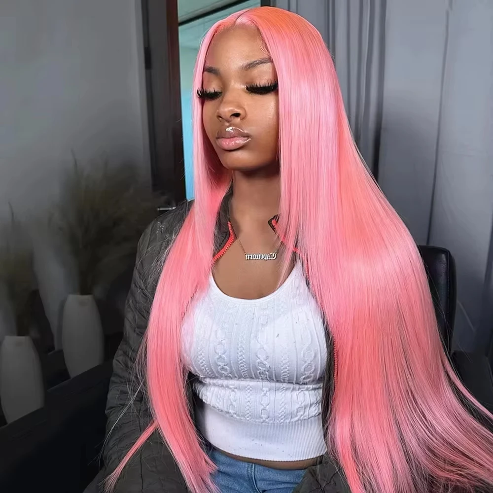 Pink Straight Lace Front Wig Human Hair 13x4 Hd Transparent Lace Frontal Wigs Human Hair Wigs for Black Women Hot Pink Human Hair Straight Wig - view 3