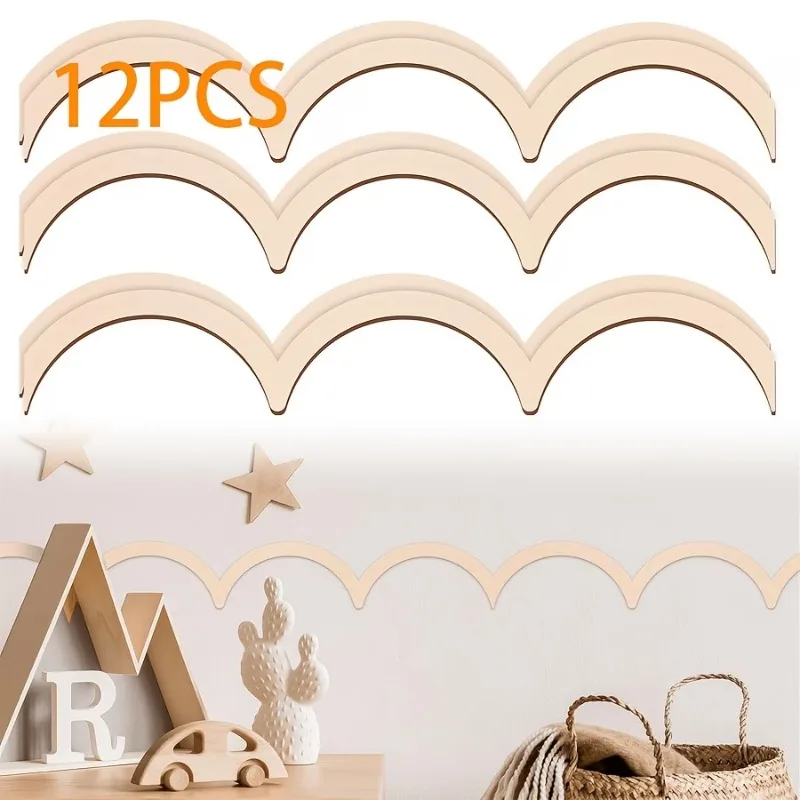 💕NEW Style💕12/24pcs Scalloped Wall Moulding Wood, Wooden Wall Molding, Chair Rail Molding Shaped Scallop, Wooden Cornice