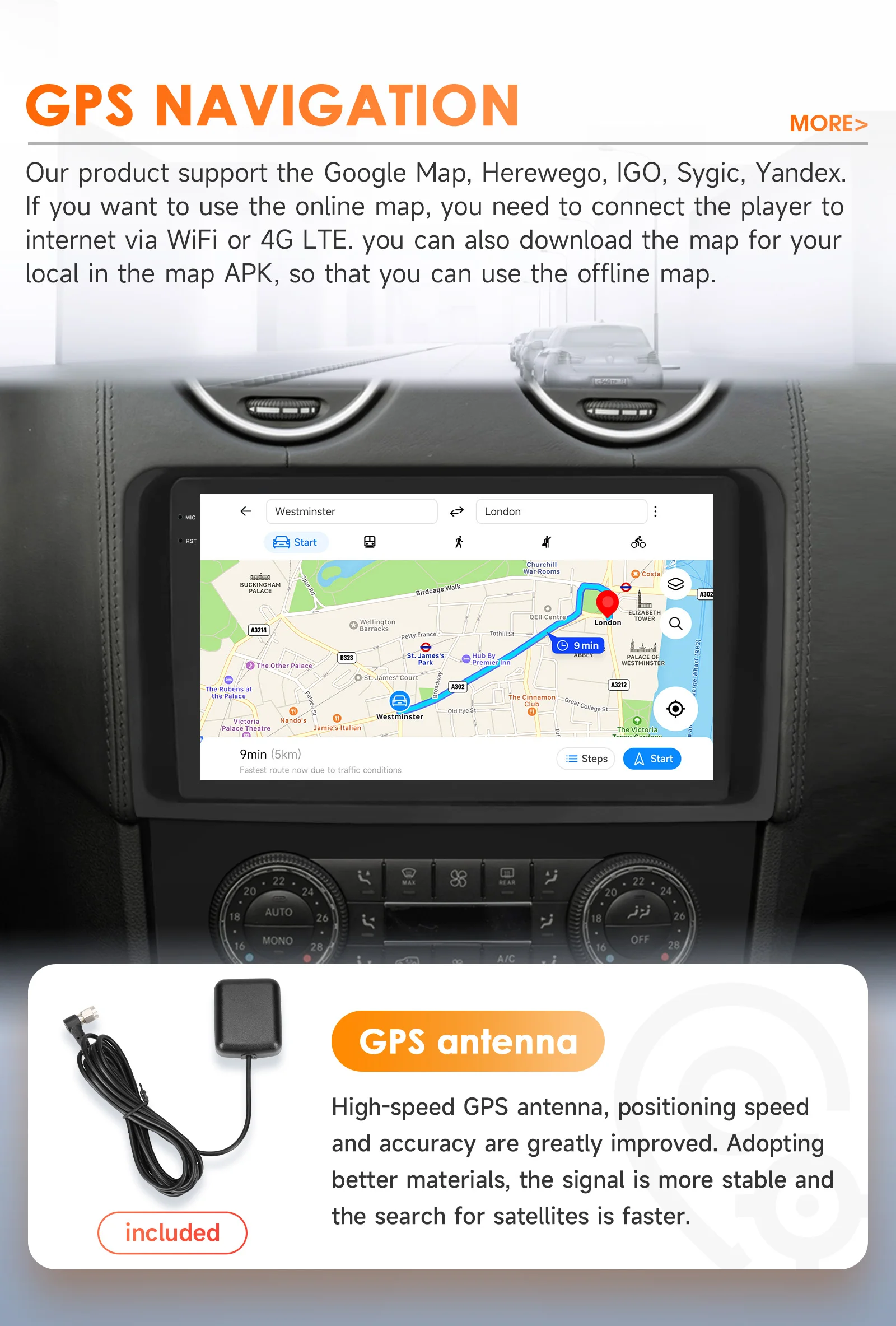 เครื่องเล่นมัลติมีเดีย Hizpo Android 14 สำหรับรถยนต์ Mercedes ML W164 X164 ML350 ML300 GL500 ML320 ML280 GL350 พร้อมระบบนำทาง GPS สเตอริโอ และ WIFI