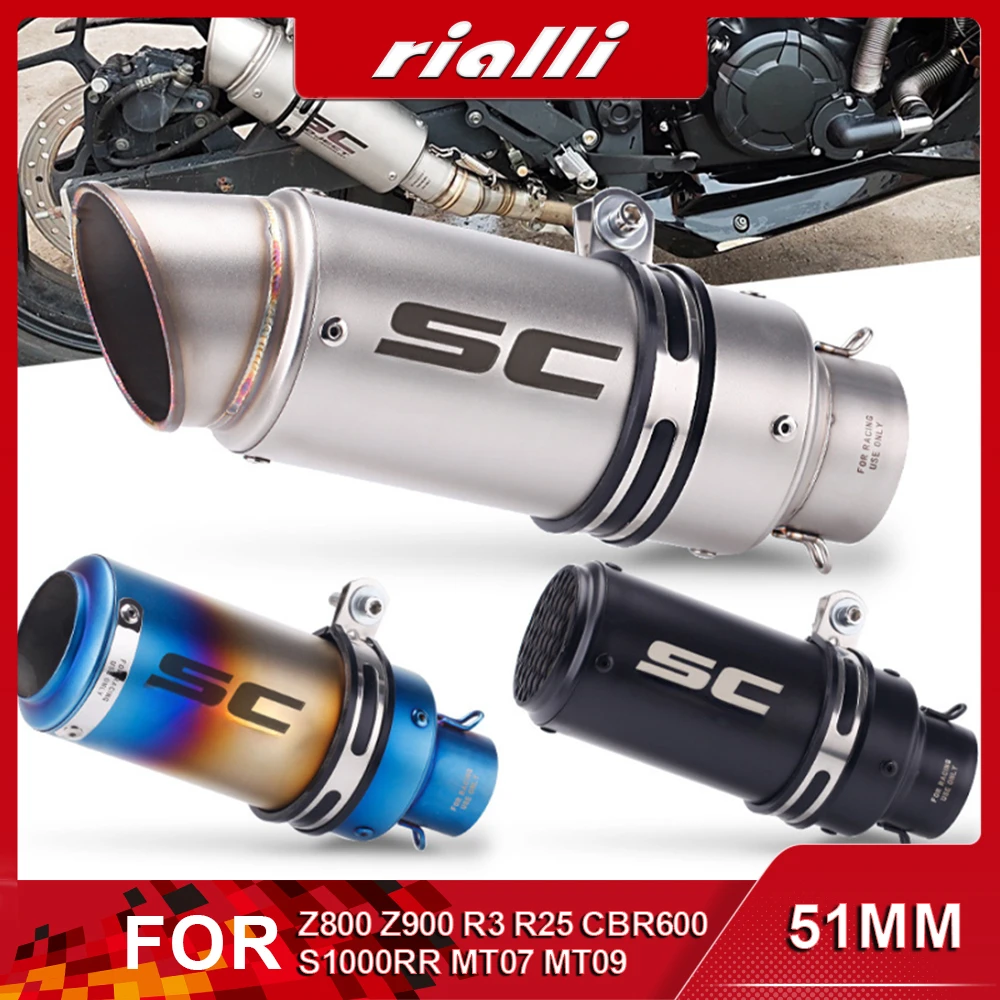 

51mm Universal Motorcycle Exhaust Muffler Silencer Steel Pipe With DB Killer For Z800 Z900 R3 R25 CBR600 S1000RR MT07 MT09