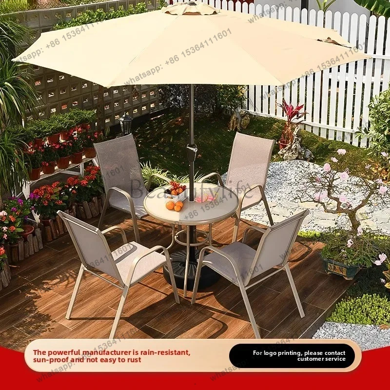 Outdoor Table and Chairs Courtyard casual with Sunshade Umbrella Villa Garden Drinking Tea