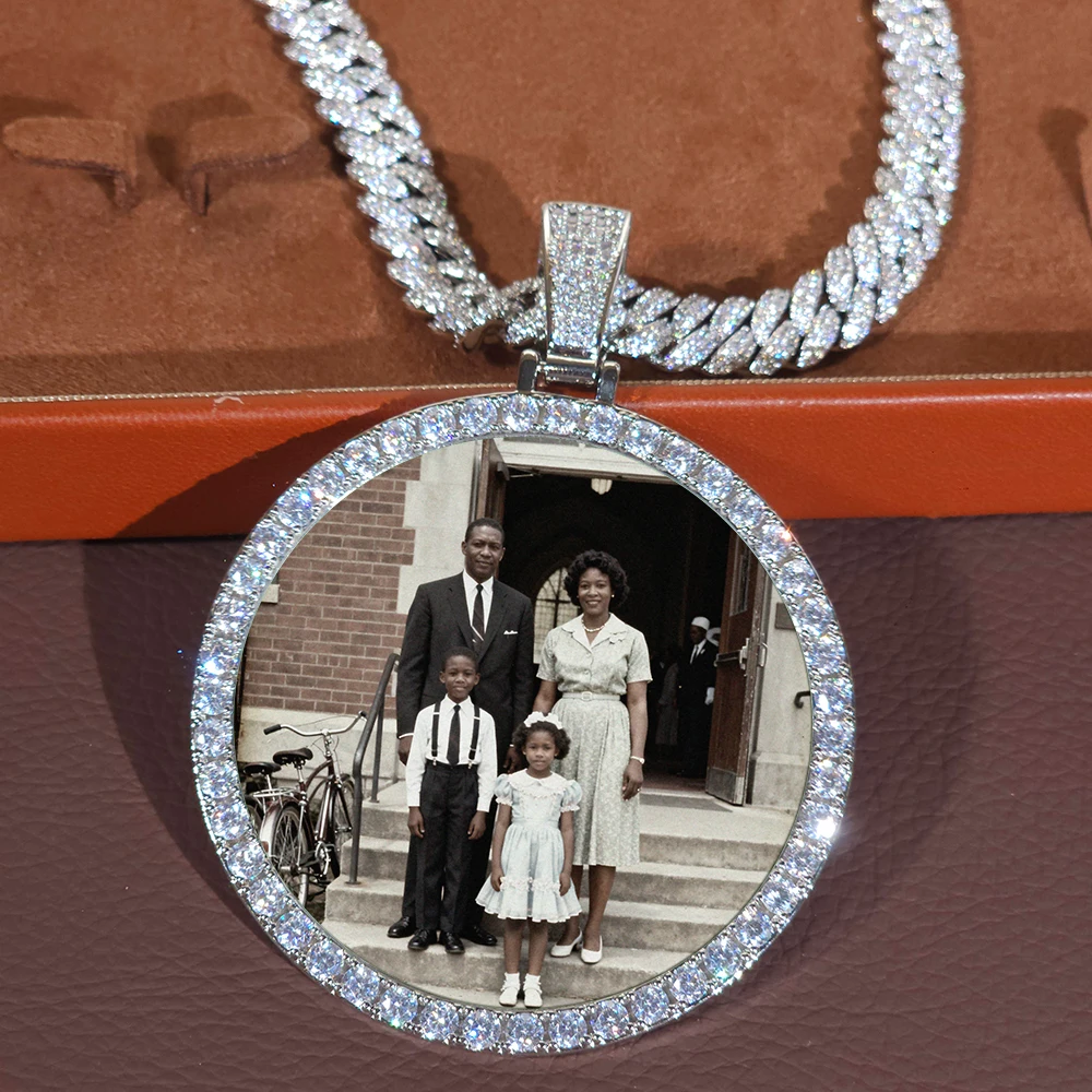 

ICEC круглая фотоподвеска с кубическим цирконием на заказ, семейный мемориал, лазерная гравировка сзади, юбилей, изысканный шарм, роскошный подарок