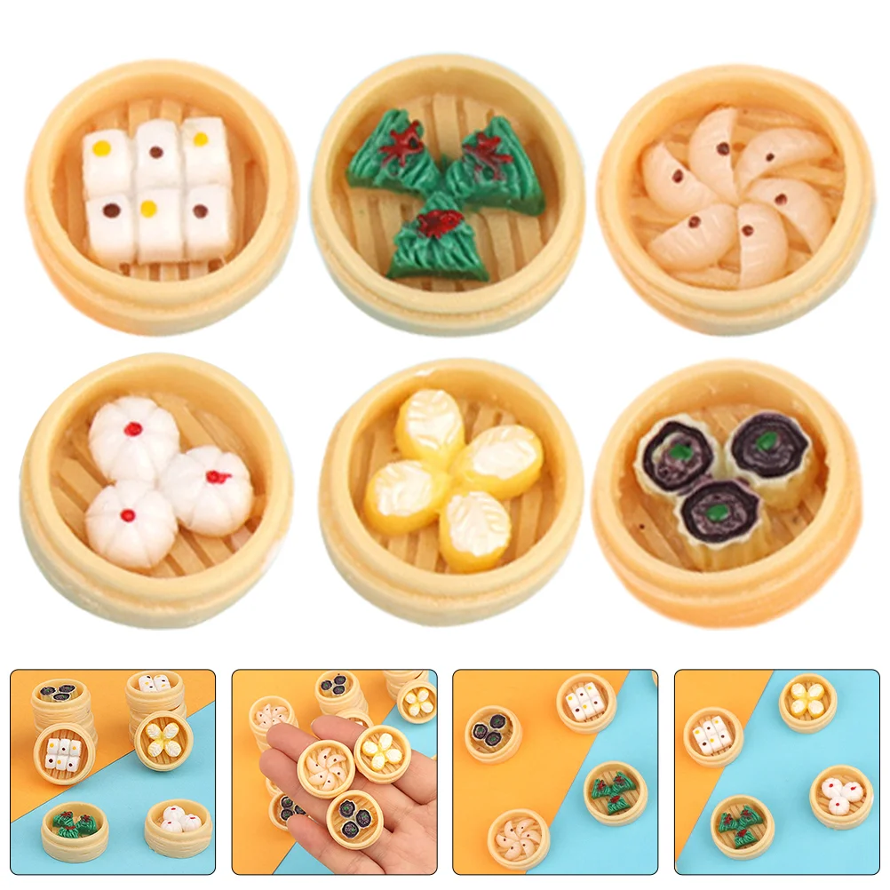 

6 Pcs Food and Toys Resin Small Ornaments Miniature Steamed Bun Model Room Craft Decors Buns Steamer