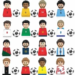 子供のための高品質の世界で有名なビルディングブロックおもちゃ,サッカーの置物,mesi,ronaldo,neyar,lewis,ミニ,ギフト,新しい2024