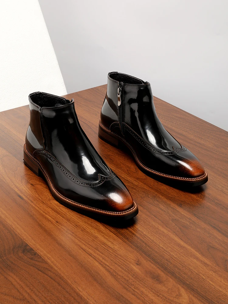 

Autumn and Winter New Business Leisure Chelsea Boots Men's British Leather Glossy High-top Leather Boots Fashion Men's Shoes