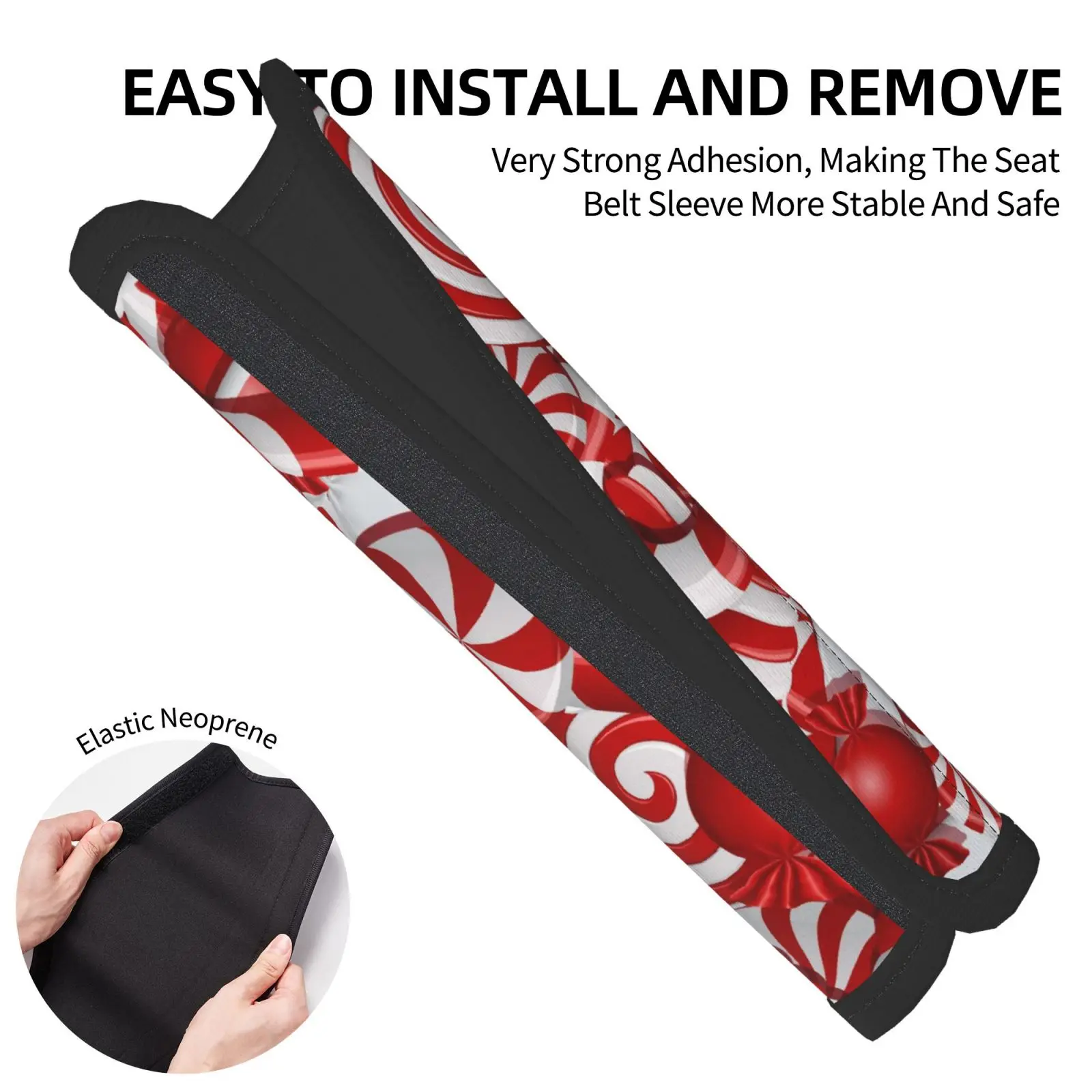 Car Seat Belt Cushion Candy Christmas Print 2-piece Set Shoulder Protection Comfortable Seat Belt Shoulder Strap Luggage Strap