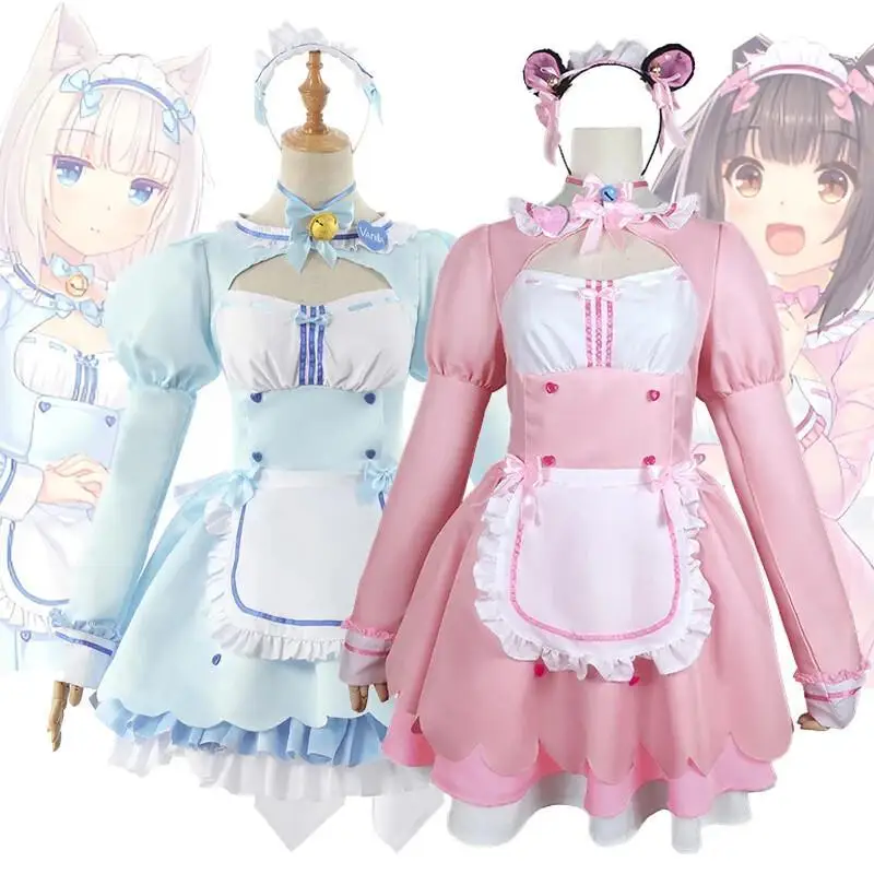 Game Nekopara Chocolate And Vanilla Coconut Azuki Cosplay-Kostüm, Lolita-Kleid mit langen Ärmeln, komplettes Set, Anime-Spiel, Halloween.