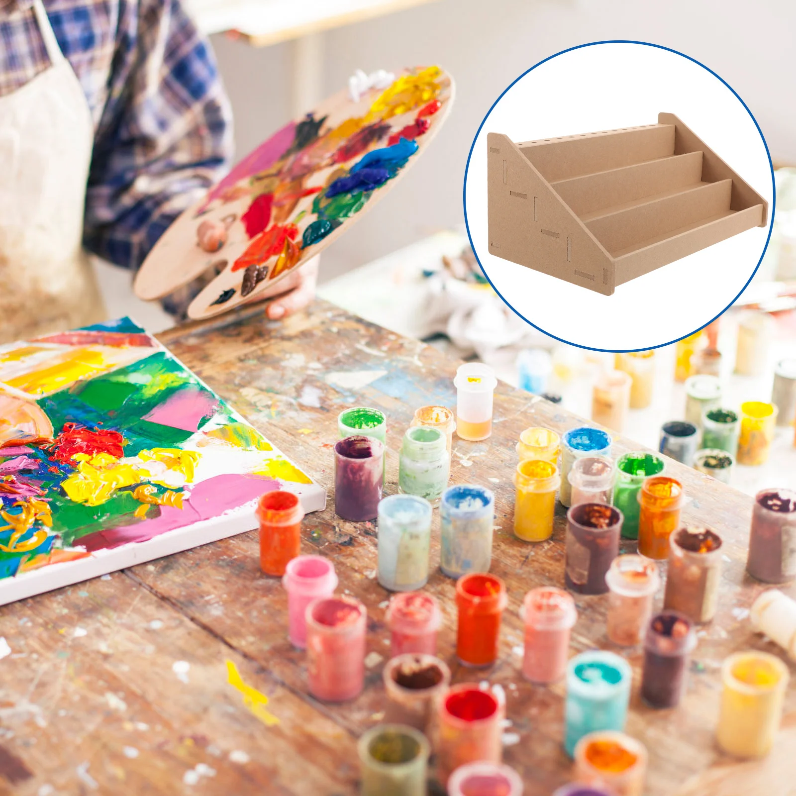 3 Layers Paint Organizer Paint Brush Holder Wooden Paints Bottles Rack Oil Paint Tubes Ink Bottle Tool Storage