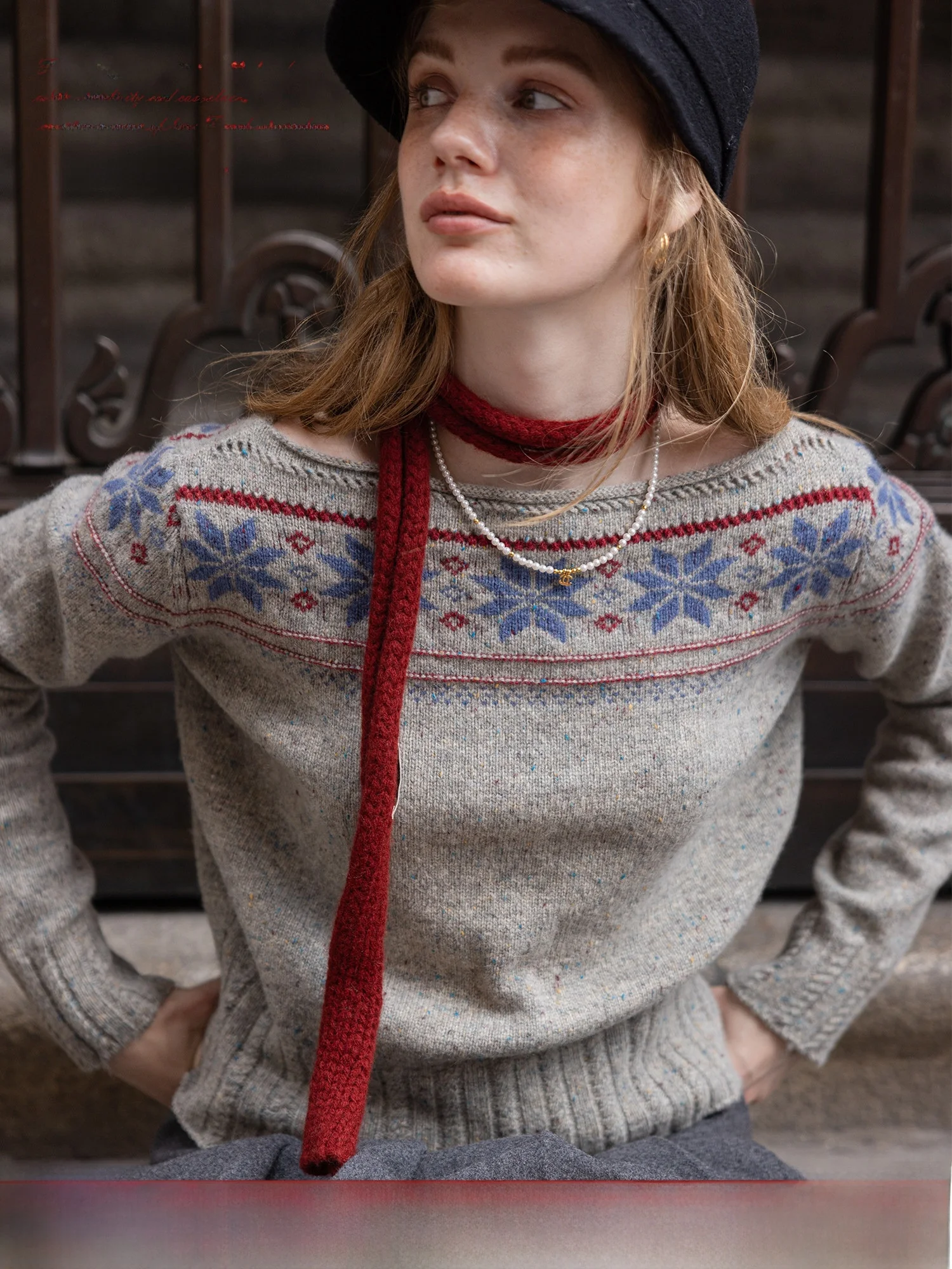 

Retro Knitted Woolen Sweater One oulder Hole Waed Floral Embroidery Hollow out Full Wool Ladies Faion Autumn Winter Top