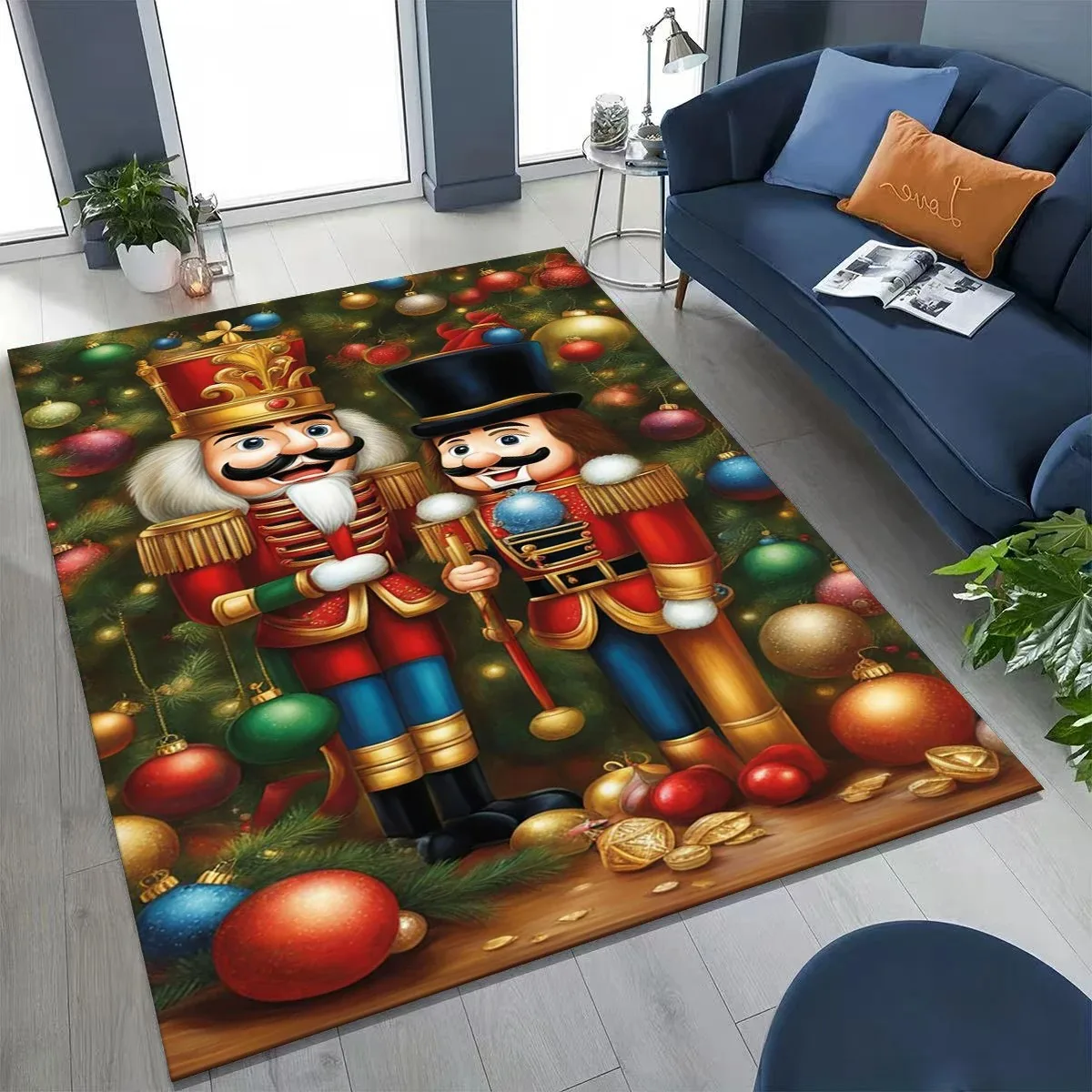 Merry Christmas Tree Nutcracker Cartoon Puppet New Year Gift Carpet Rug for Bedroom Living Room Sofa Home Doormat Decor,Non-slip