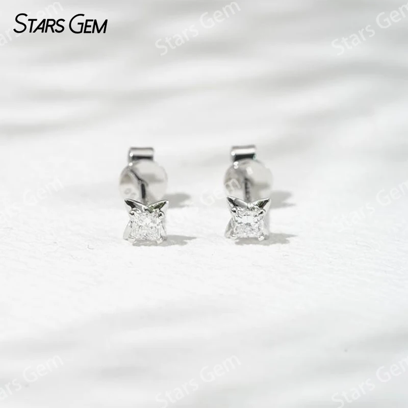 2.5×2.5mm Princess Cut Lab Grown Diamond 18K Gold Diamond Stud Earrings