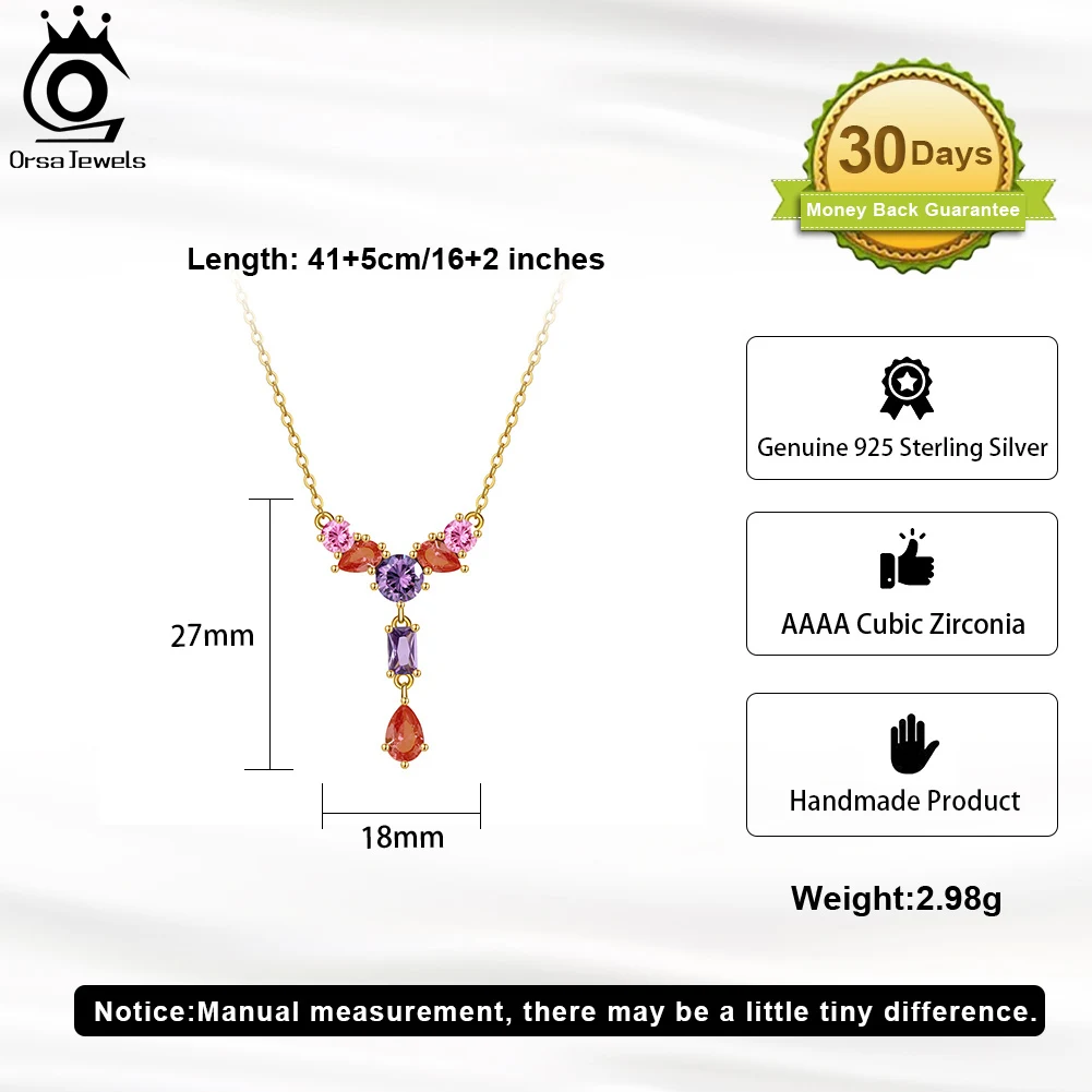 ORSA JEWELS 925 Sterling Silver Y-Shaped 4A Cubic Zirconia Pendant Necklace for Women Handmade Necklace Party Jewelry Gift EQN74
