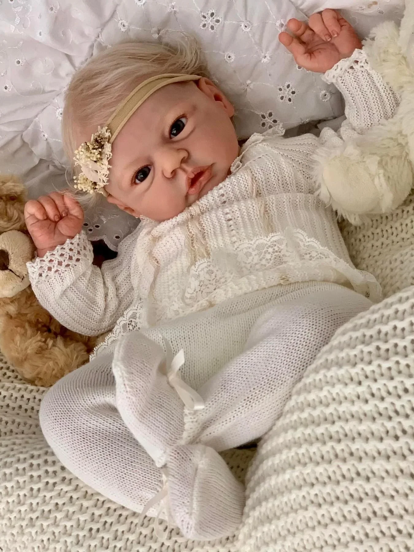 

NPK 19inch Newborn Baby EVI Soft Body Reborn Doll Lifelike Soft Touch Cuddly Baby Multiple Layers Painting 3D Skin