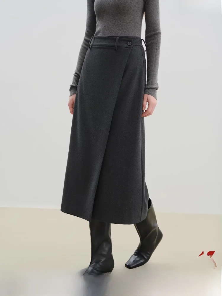 

Асимметричная юбка-миди для женщин, черная, из полиэфирного волокна, для повседневной носки, с высокой талией, А-силуэт