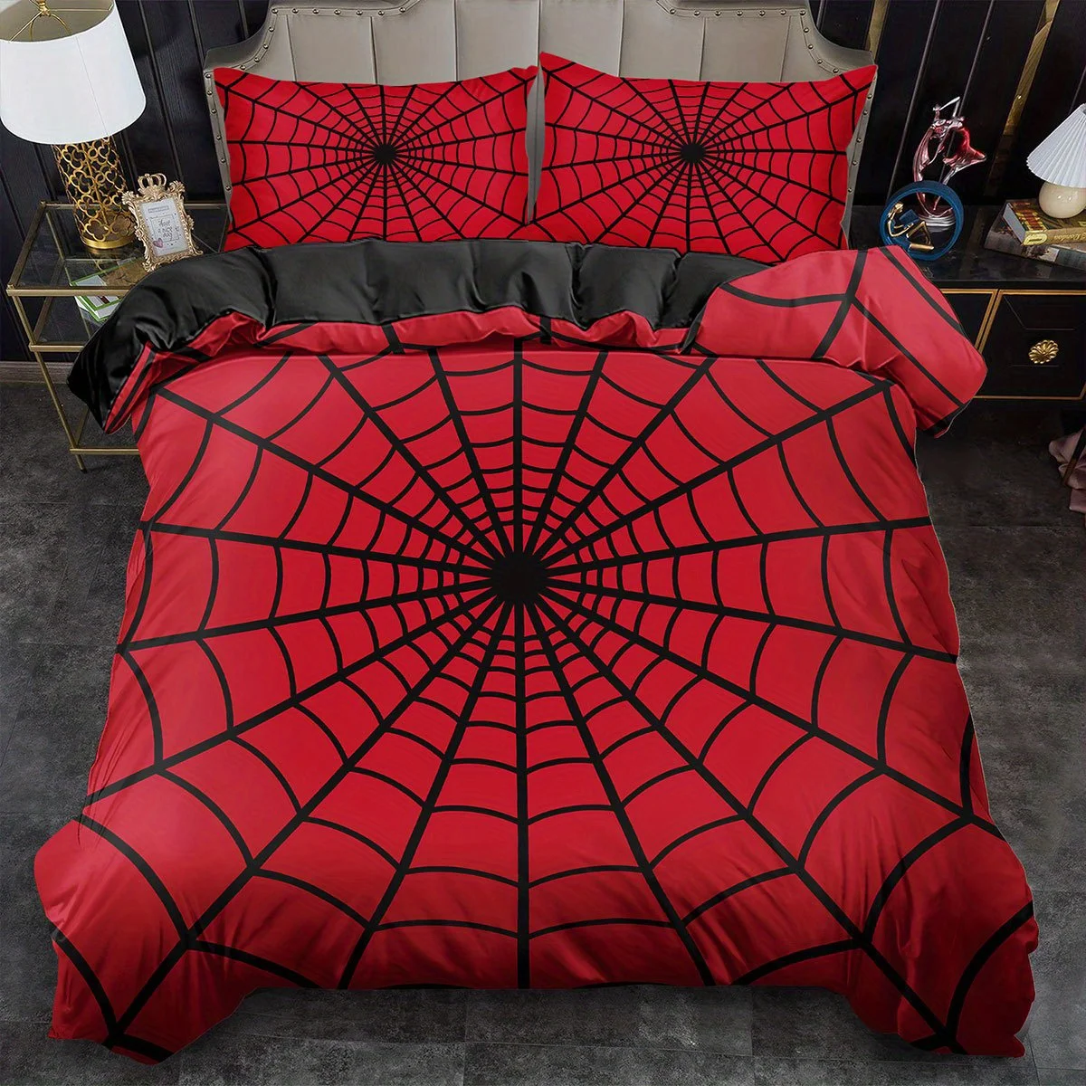 Spider Web Design Bedding Set Duvet Cover And Two Pillowcases Machine Washable for Bedroom Or Guest Room Decor