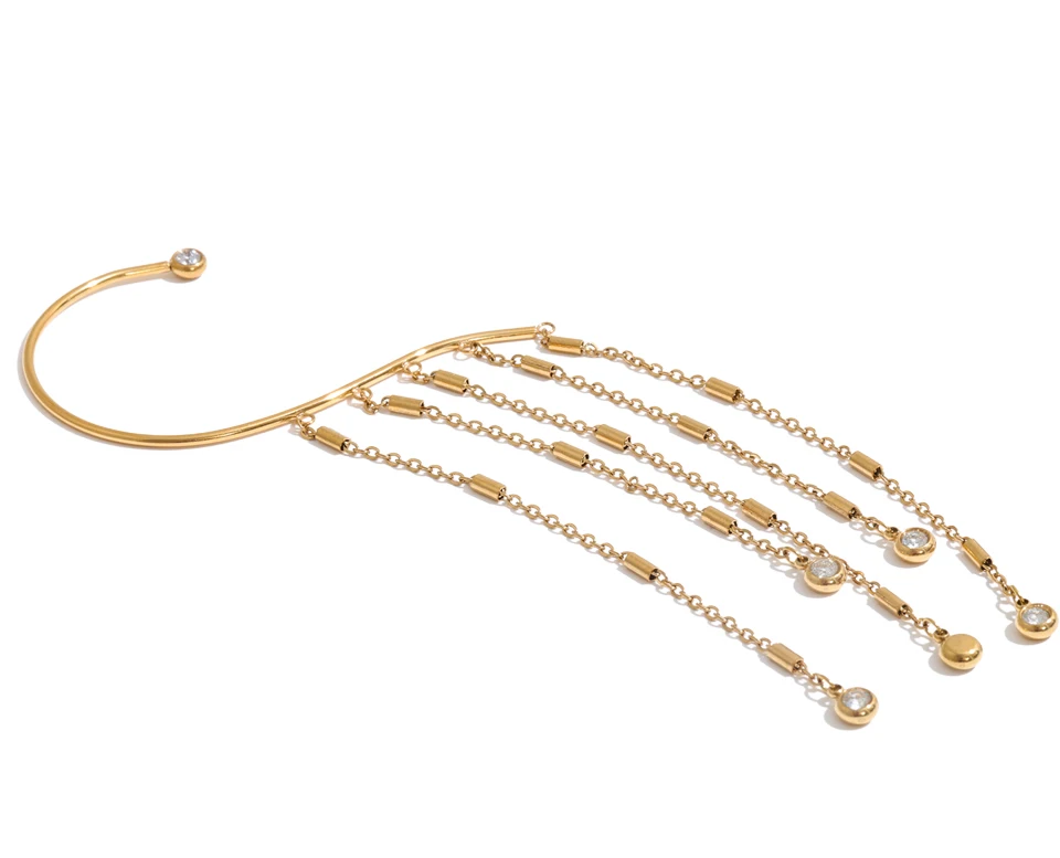 Yhpup Edelstahl-Ohrhaken-Ohrringe mit Zirkonia, lange Quastenkette, elegante Neuheiten im Schmuckbereich – Detail 2