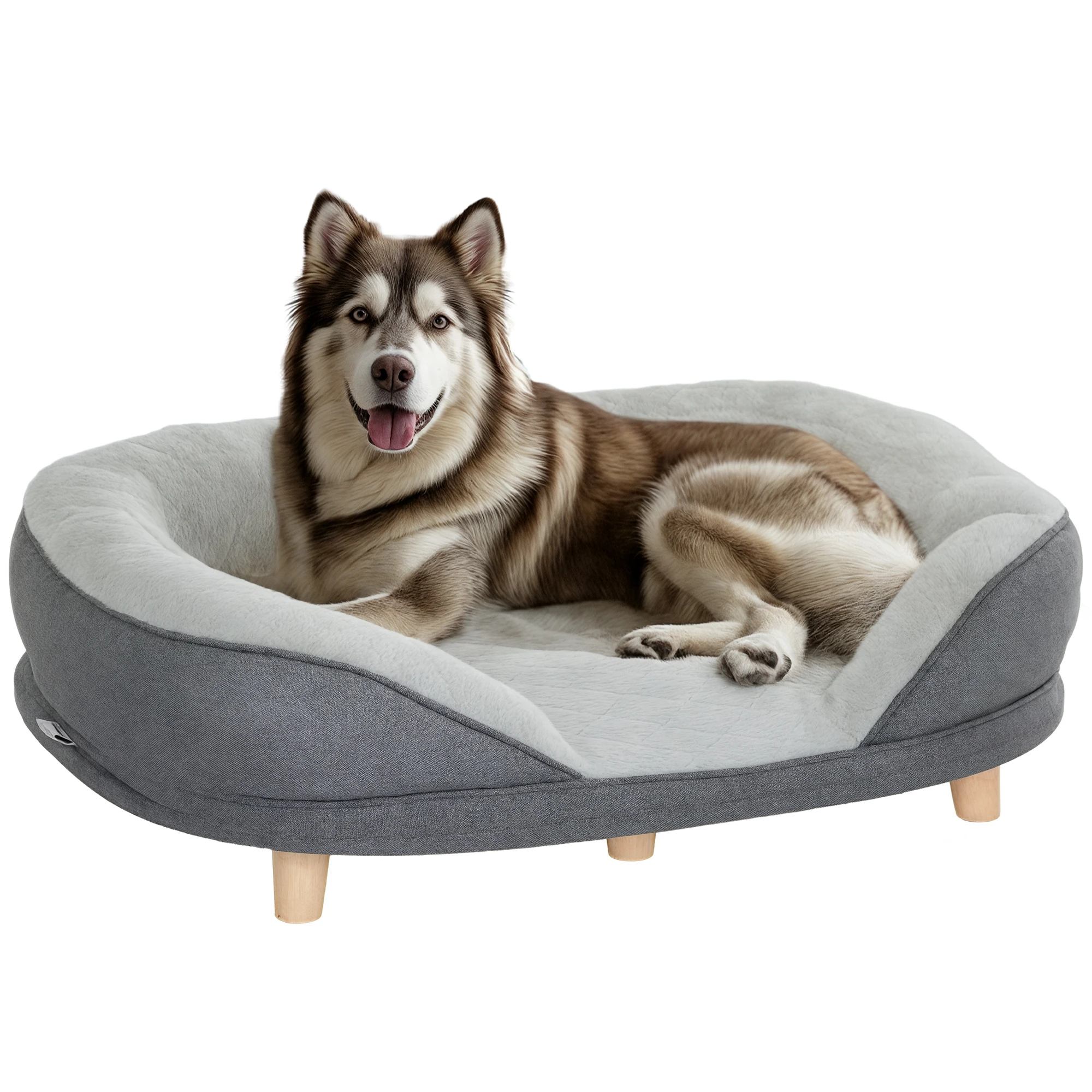 Divano per animali Pawhut con piano rimovibile, rivestimento lavabile e gambe in legno carico 25 kg 90X78X25 cm Grigio
