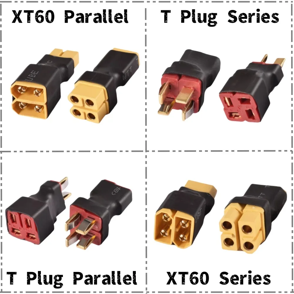 XT60 T Plug Parallel/Series Adapter Connectors 2 Male to 1 Female/1Male to 2Female Parallel Connector for RC Lipo Battery ESC