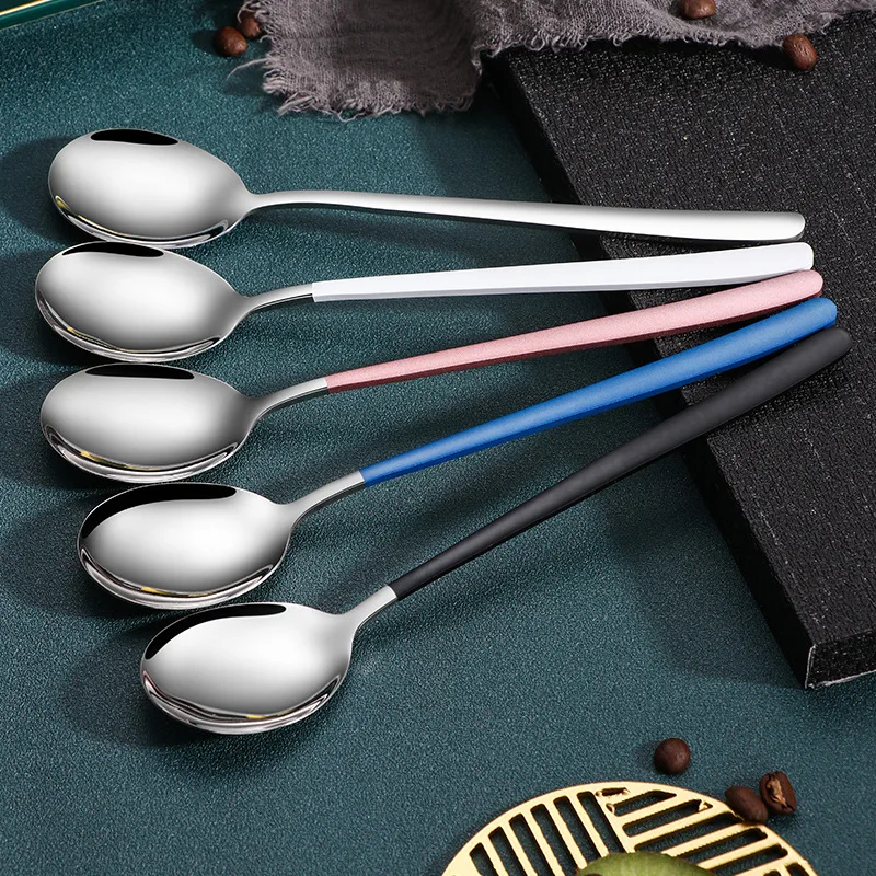 Stainless Steel Spoons Kitchen Black Handle Home Party Tableware Coffee Spoon  Kitchen Tool