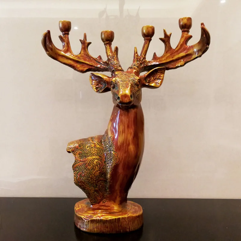 Modern Luxury Golden Deer Sculpture Resin Animal Model Ornaments Antique Elk Statue Gift Living Room Office Decoration