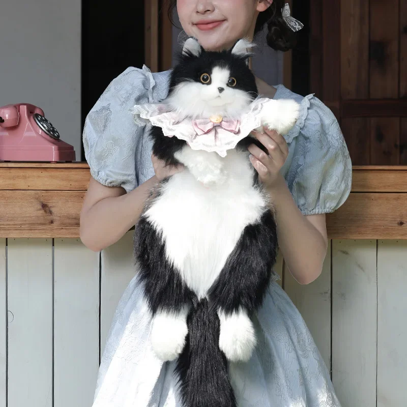 

New Cartoon Cute Cow Cat Backpack Black White Super Cute Trendy Fashion Black Cat Bag Simulation Cat Bag Birthday Gifts for Kids