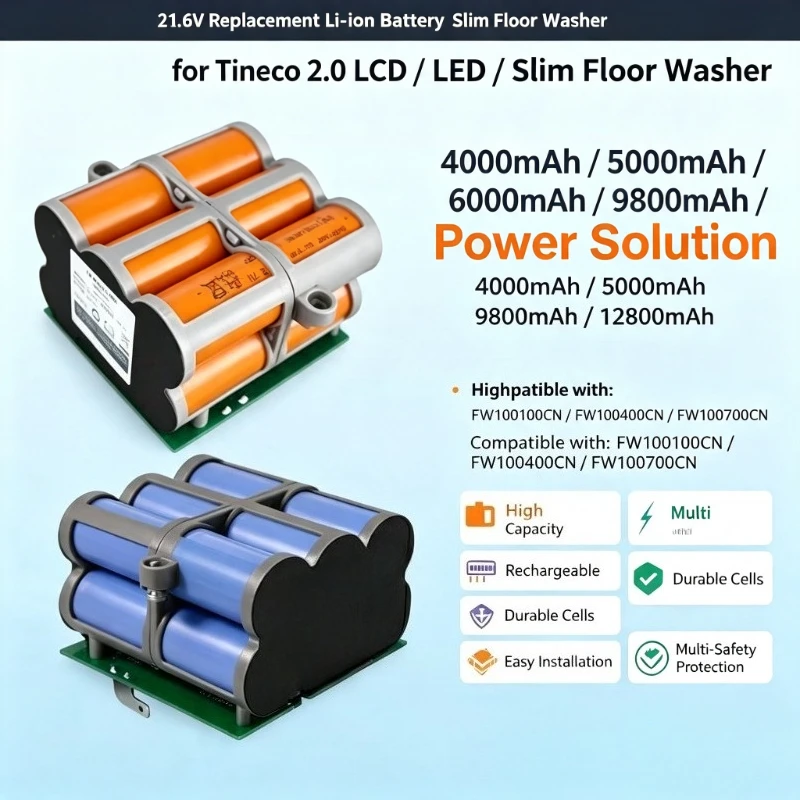 21.6V 4000mAh-12800mAh Replacement Li-ion Battery for Tineco 2.0 LCD/LED/Slim Floor Washer Compatible with FW100100CN FW100400CN