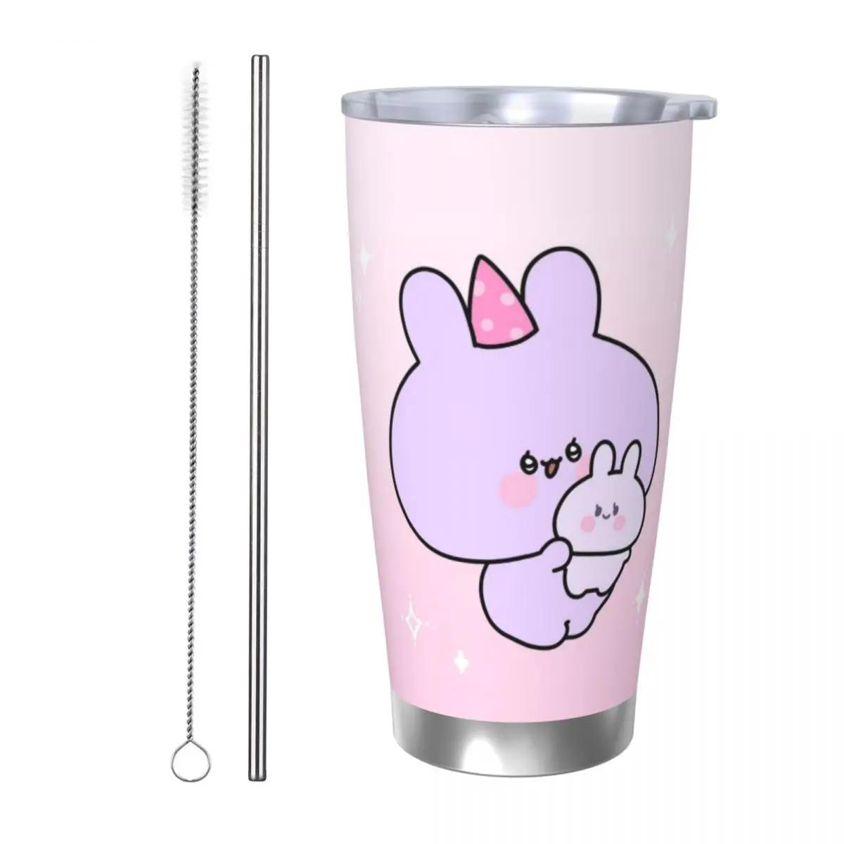 Asamimichaan Cute Asamimi 20oz Stainless Steel Car Mug Straw Thermal Iced Travel Cup Vacuum Insulated Coffee Hot Cup