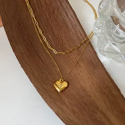 Titanium With 18K Gold Zircon Heart Charm Necklaces Women Jewelry Runway T Show Party Designer Gown Top Ins Japan Korean Trendy