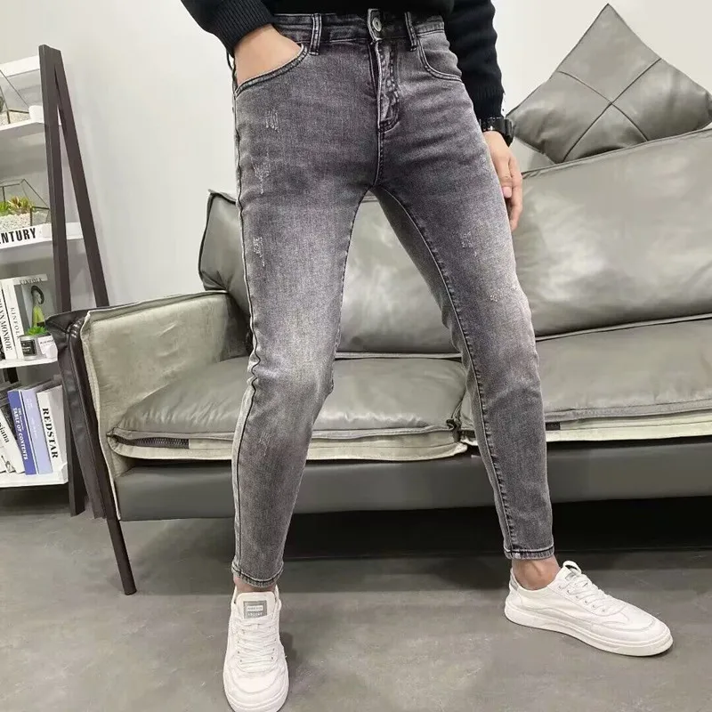 Harajuku Fashion Korean Stylish Designer Luxury Men's Grey Denim Pants for Men Tight-Fit Streetwear Cowboy Casual Jeans for You