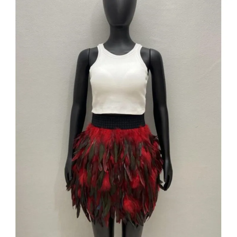2026 Fashion Colorful Feather Skirt Women's Carnival Dance Performance Female Feather Short Skirt Versatile Casual Street Skirt