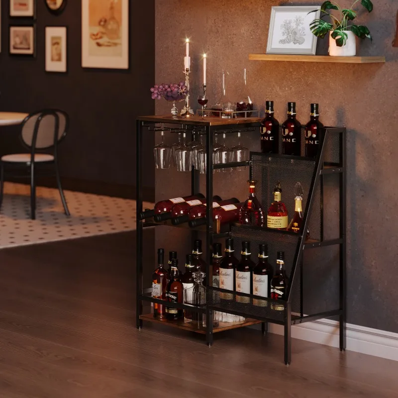 Bilateral Wine , Freestanding Floor, Sixth Floor with Fence, Storage Rack, Bar Cabinet, Multi-functional Bar Rack, Belt