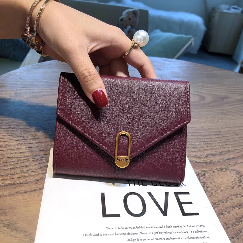 2024 New Short Women Wallets Real Leather Billfold Original Design Envelope Purses For Ladies Soft Calfskin Wallet Birthday Gift