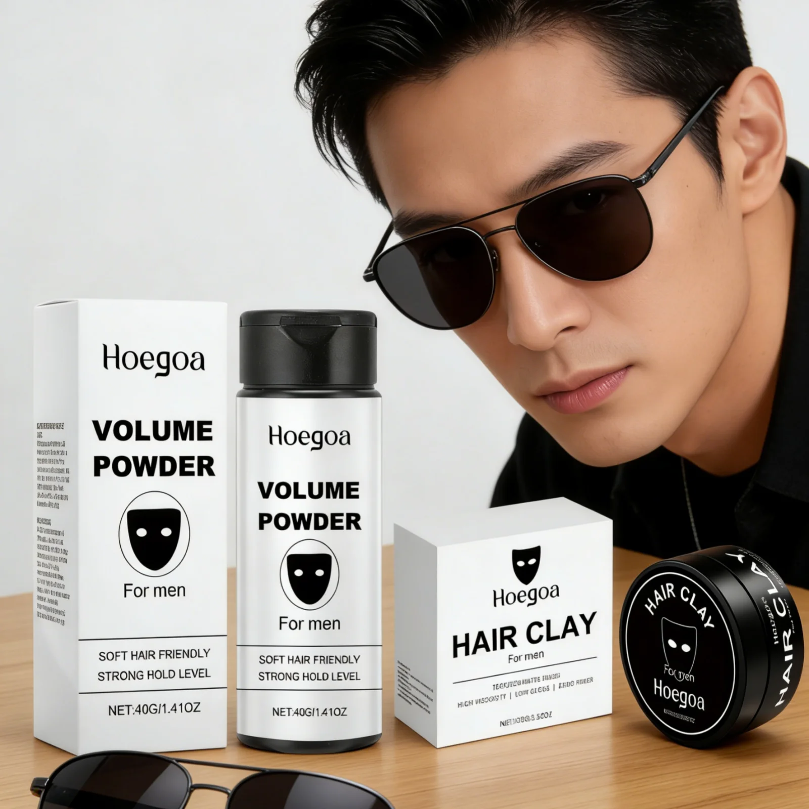 Hoegoa Hair Styling Set for Man Daily Hairstyling Long Lasting Hold Anti Frizz Matte Finish Natural Look Volume Powder Hair Clay