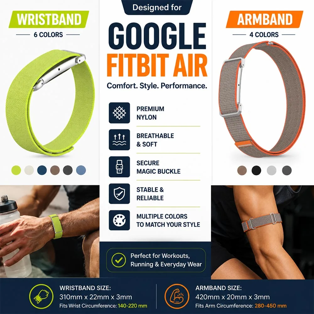 New Nylon Weave Bicep Strap for Google Fitbit Air Strap Fitness Tracker Replacement Wristband/Armband for Google Fitbit Air Band