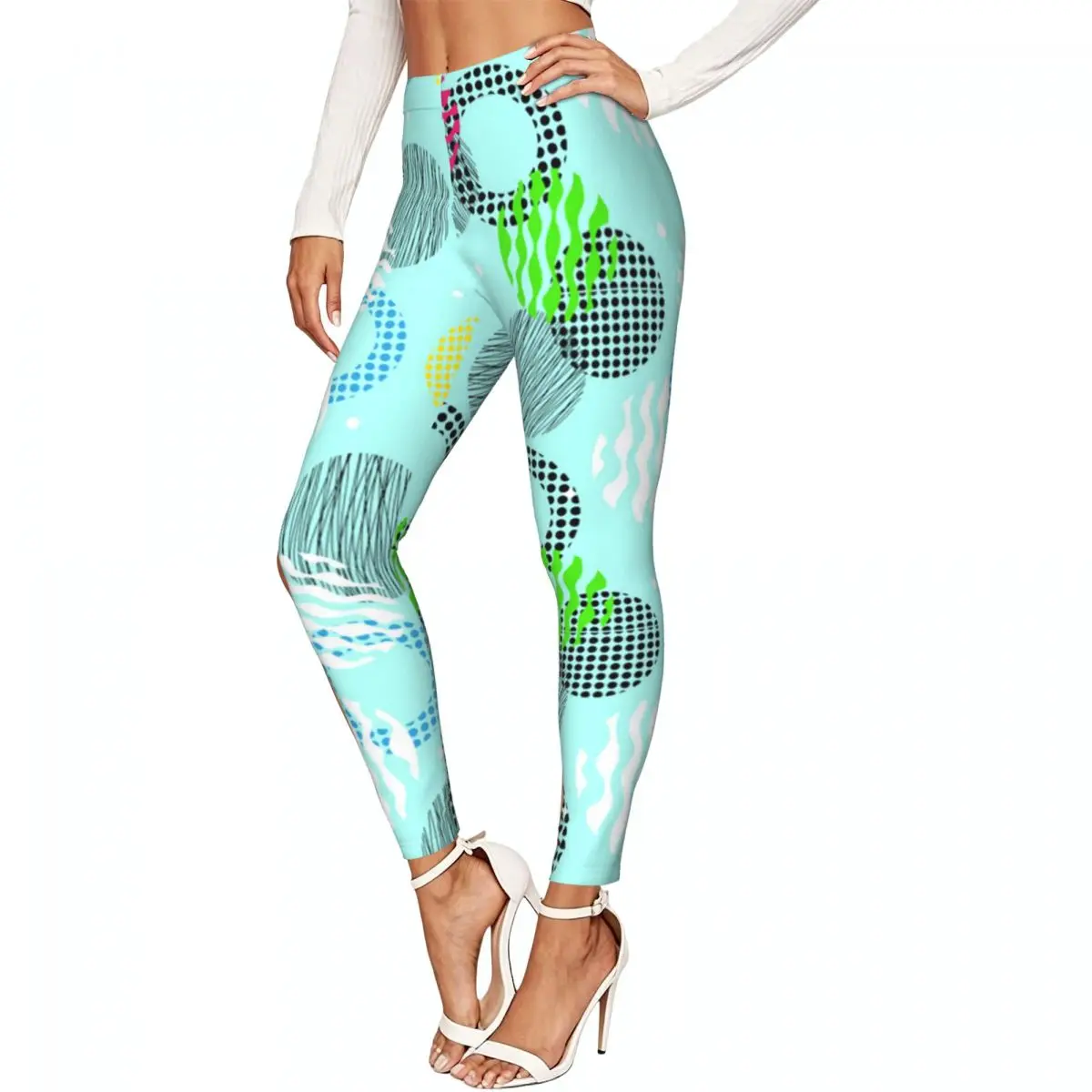 Dots And Colorful Geometric Shapes Women Stretchy Leggings High Elastic Comfortable Fitness Yoga Pants