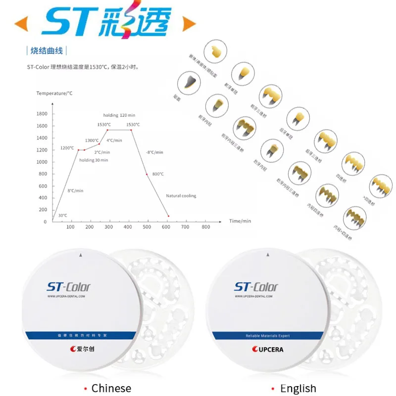 

98mm UPCERA ST-Color Zirconia Blocks Dental CAD CAM Zirconium Blanks Zirconia Disc Dental Lab use Denture Restoration Materials