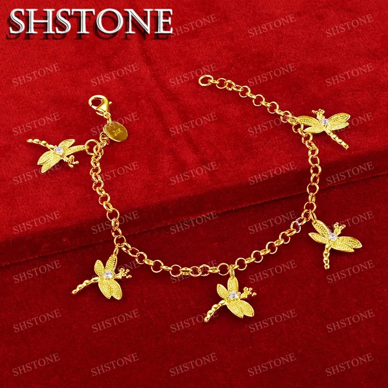 

SHSTONE 18K Gold Five Dragonfly Zircon Crystal Pendant Bracelets For Woman Party Wedding Engagement Christmas Charm Jewelry