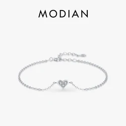 Modian 2023 New Design Real 925 sterling silver Heart CZ Bracelet Fashion Crystal Wedding Lady Classic  Romantic Jewelry