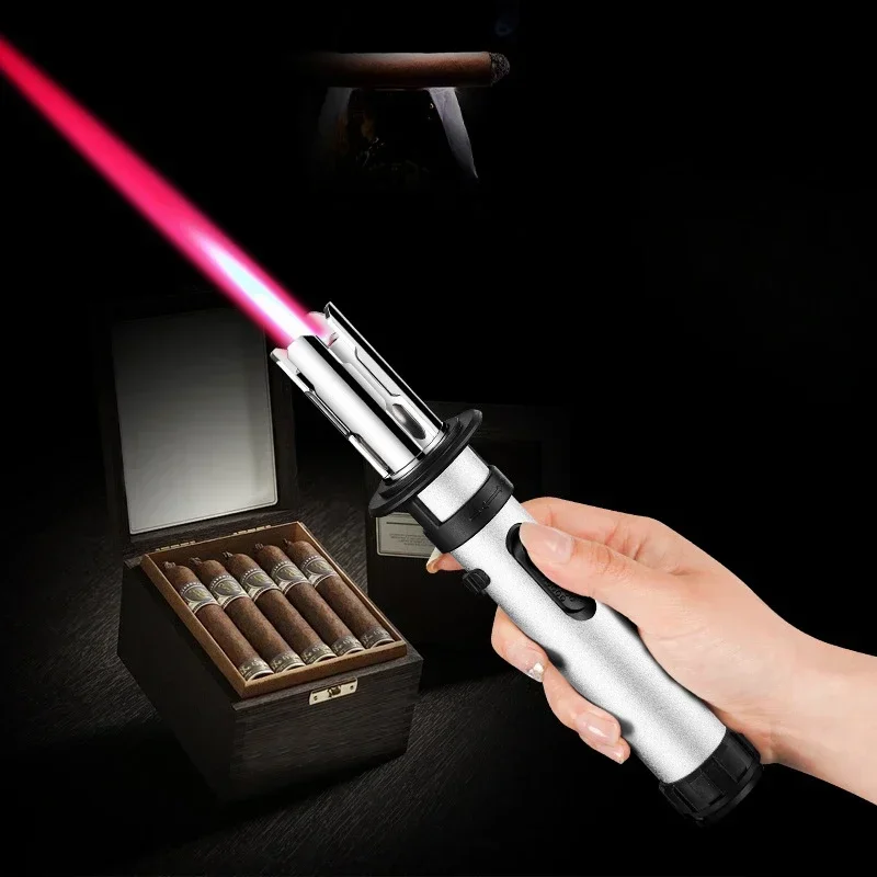 Creative Shape Red Flame Gun Torch Lighter Metal Body 360° Inverted  Use One key to lock the fire Camping Tools