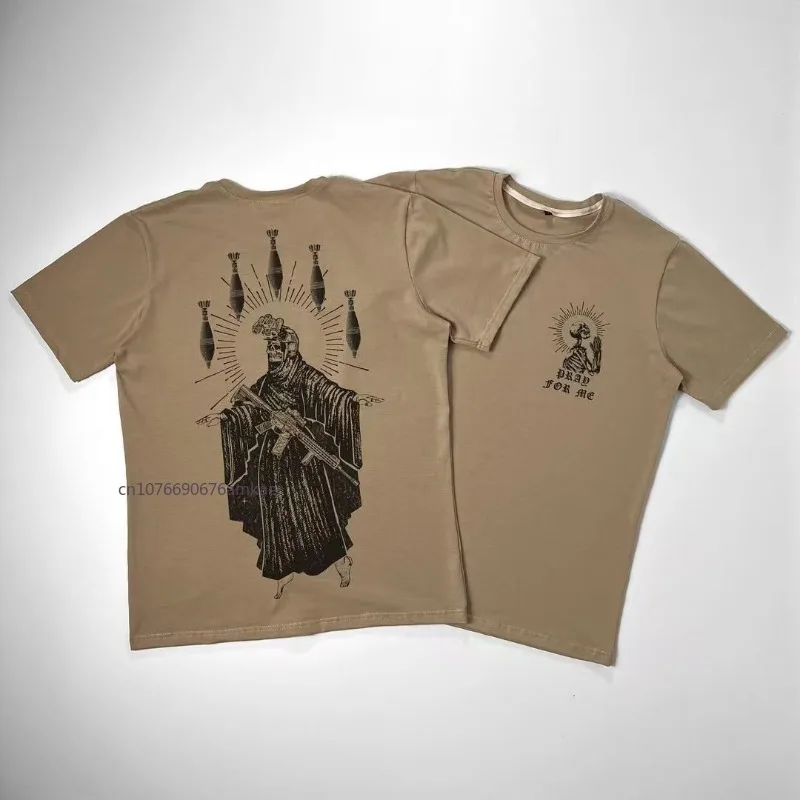 Light Brown Cotton T-shirt Men Women Ins Tide Personalized Pattern Printing Sports Short-sleeved Loose Couple Five-minute Sleeve