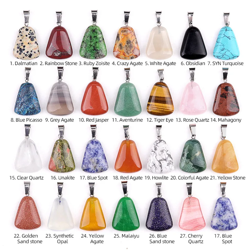 20 قطعة/الحقيبة نحت الأبيض كريستال الحجر الخام قلادة كريستال شبه منحرف قلادة ل كريستال الحلي صنع المجوهرات