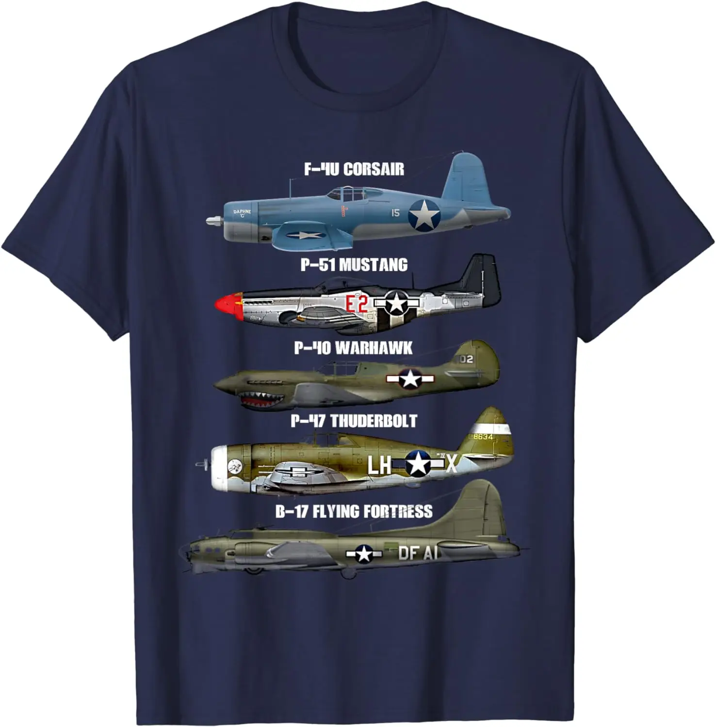 WW2 Warplane B-17 P51 Mustang F4U Corsair P40 Warhawk T-Shirt Short Sleeve Casual Cotton O-Neck Men T Shirt