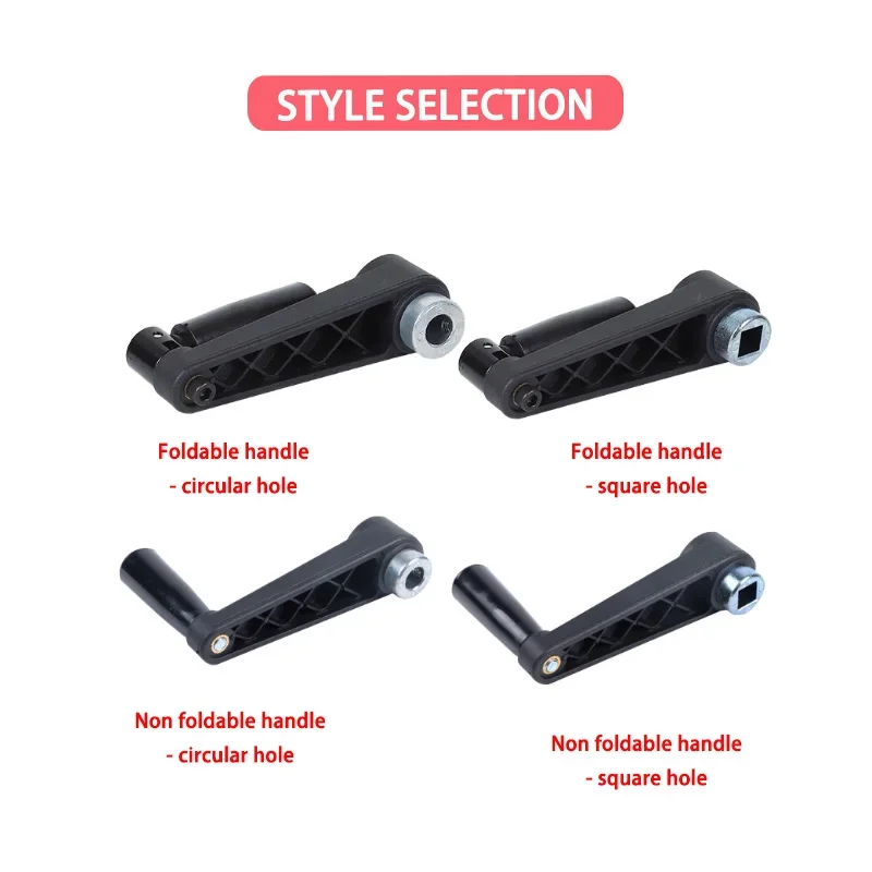 1 قطعة مقبض دوار كرنك يدوي قابل للطي من النايلون الأسود فتحة مستديرة/مربعة مقبض ذراع الروك لآلات الخراطة والطحن