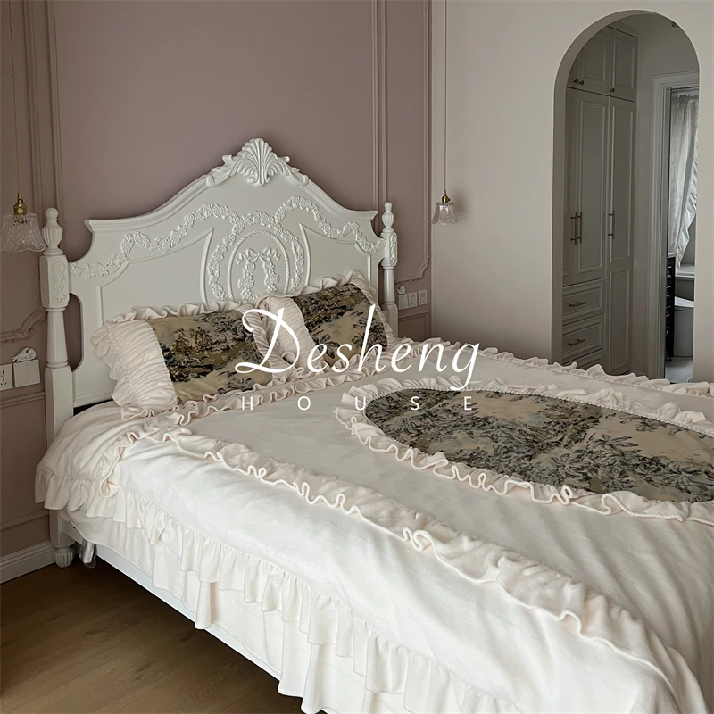 French solid wood princess bed simple American fashion children's bed warm white high-end girl European wedding bed