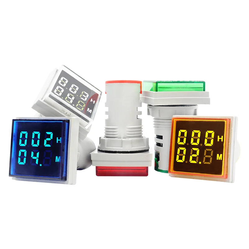 Mini 22MM LED Round Square Digital Timer Meter 0-60 Minute/0-999Hour AC 220V-380V Signal Light Hour Meter Panel Mounting