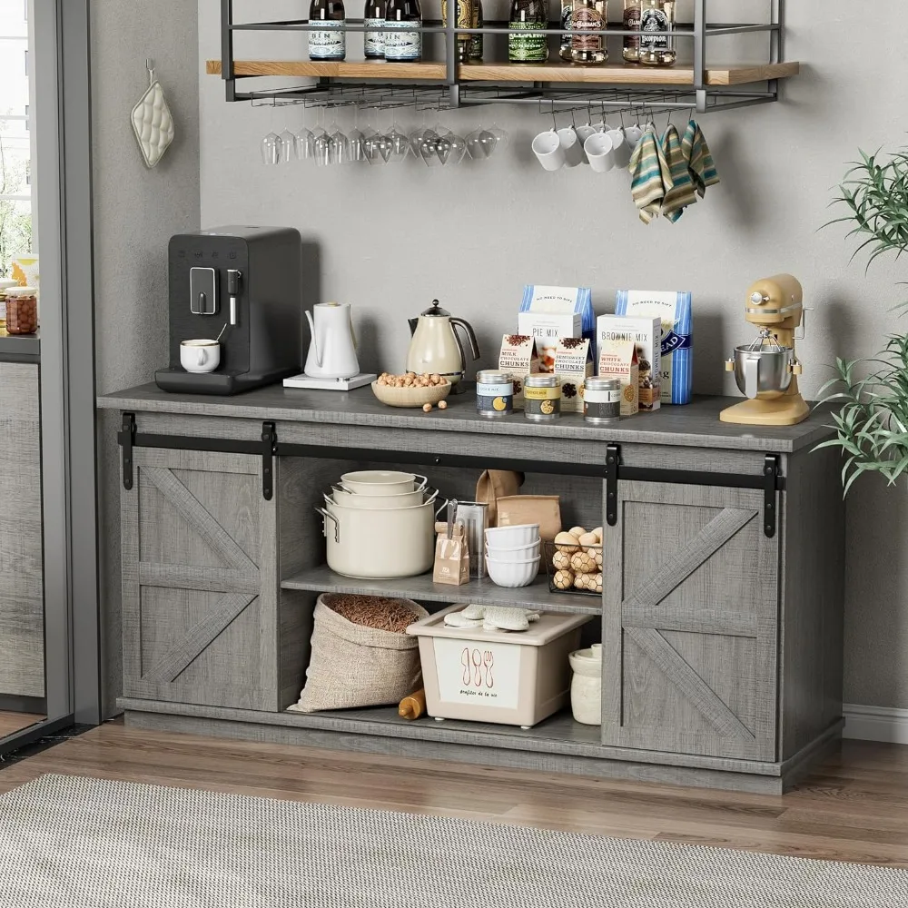 Shelf for Home Dining Room Farmhouse Sideboard Buffet Cabinet Furnitures 27.5 Height Dressing Rooms Grey Wardrobe Showcases