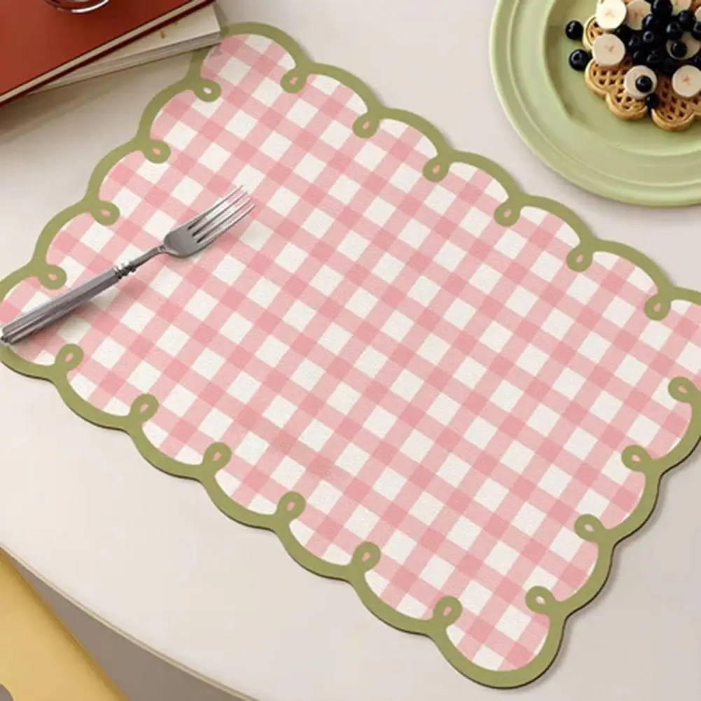 Kitchen Countertop Mat Table Placemat Diatomite Plaid Placemat with Wavy Edge Heat Resistant Non-slip Table Mat Absorbent
