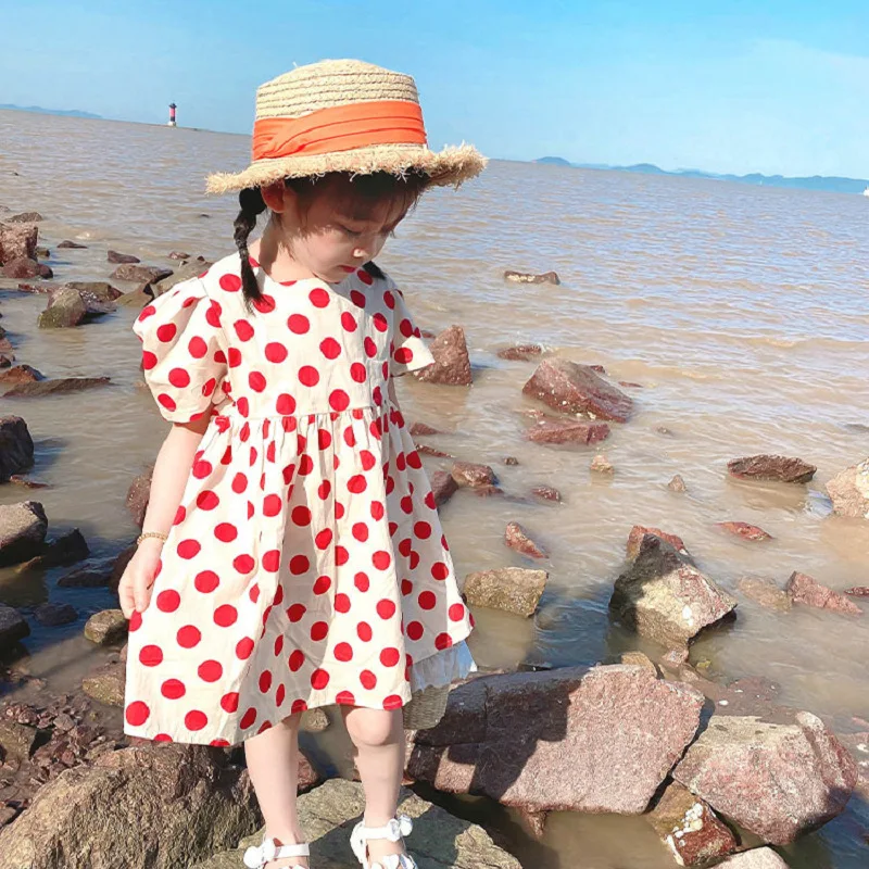 

2022 New Summer Girls Baby Kids Cute Dot Dress Backless Fashion Birthday Princess Dresses Children Clothing 2-7age